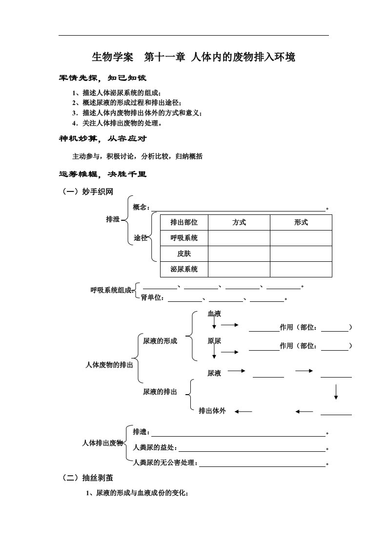 苏教版生物七下第十一章《人体内的废物排入环境》