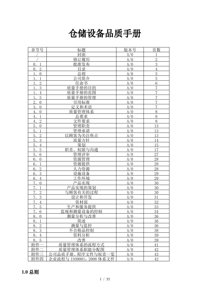 仓储设备质量手册