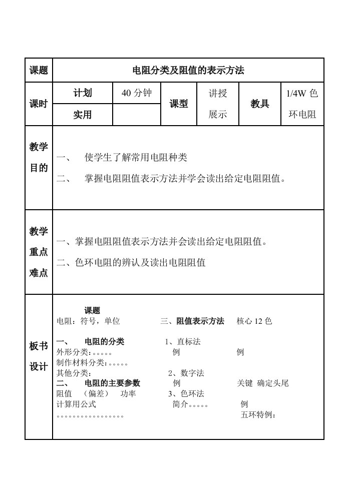 电阻分类及阻值的表示方法公开课教案