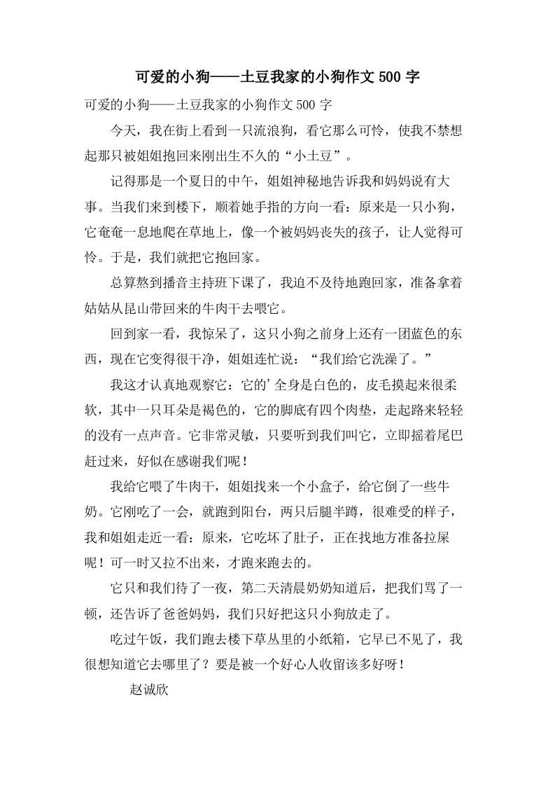 可爱的小狗——土豆我家的小狗作文500字