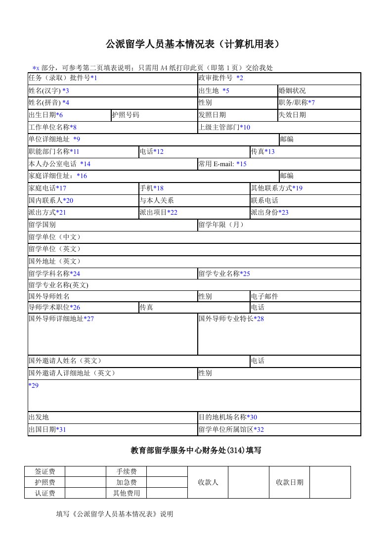 员工管理-公派留学人员基本情况表计算机用表