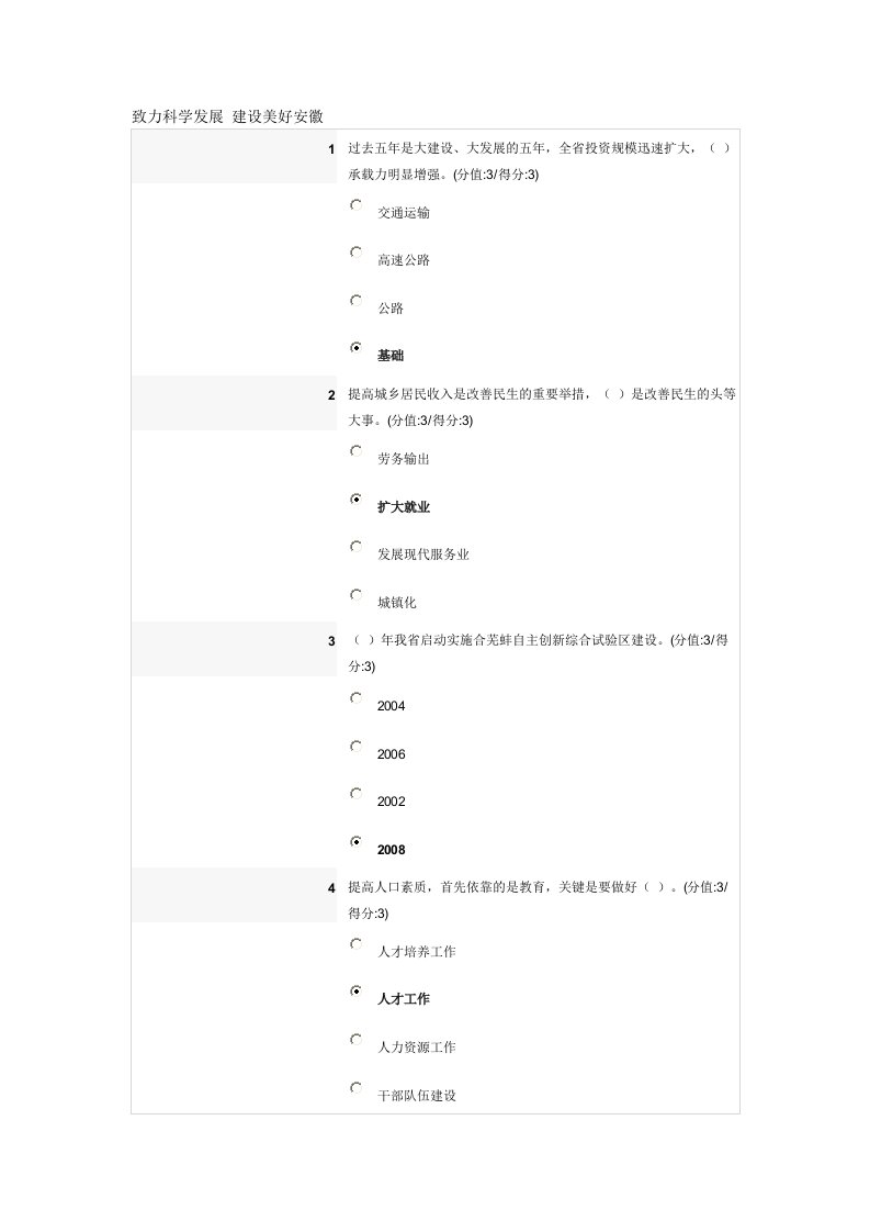 精选致力科学发展建设美好安徽满分答案