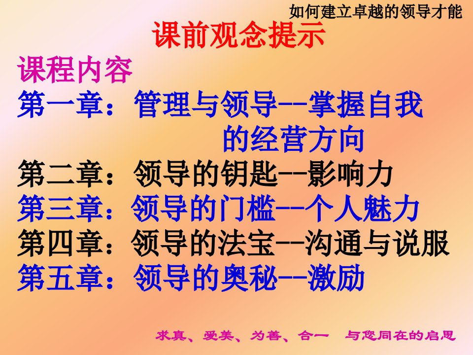 1如何建立卓越的领导才能课前观念提示