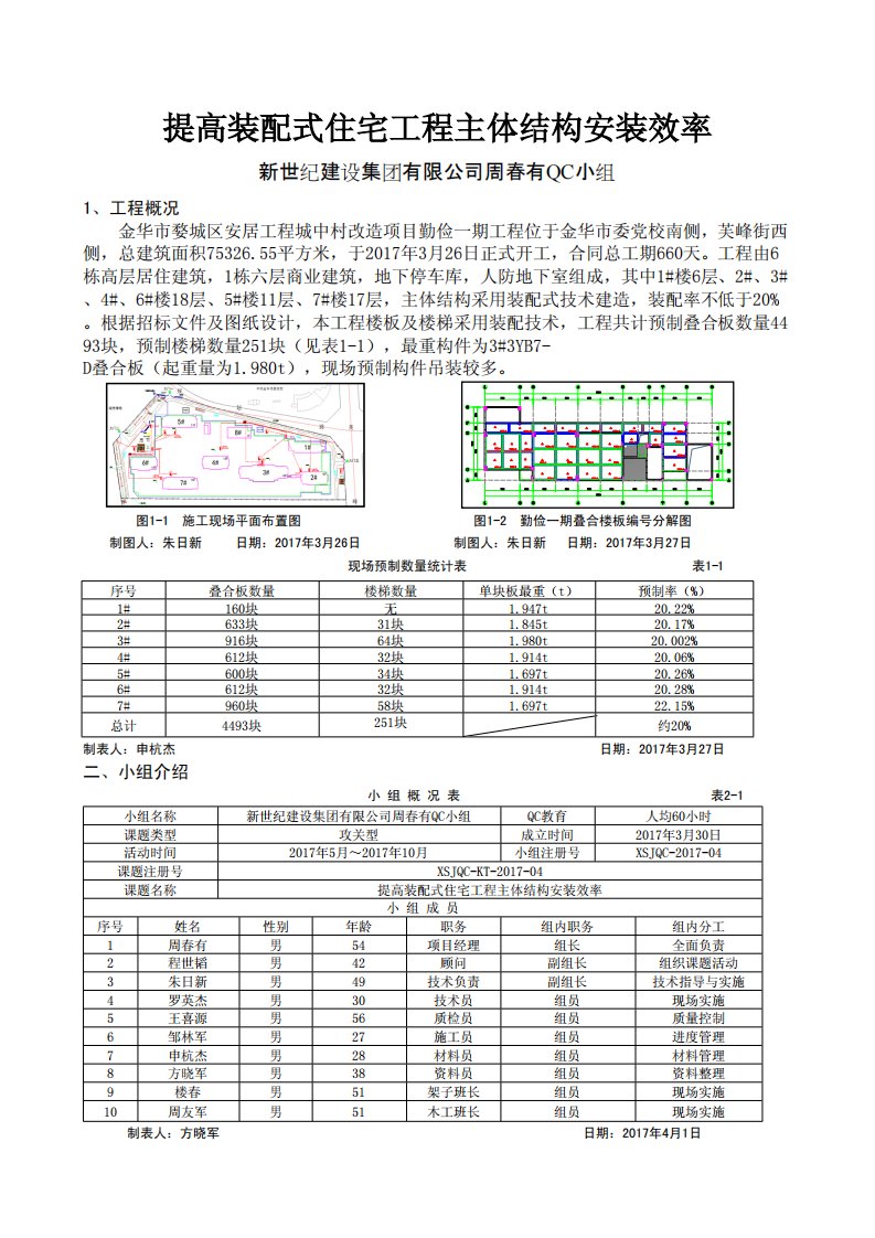 [QC成果]提高装配式住宅工程主体结构安装效率