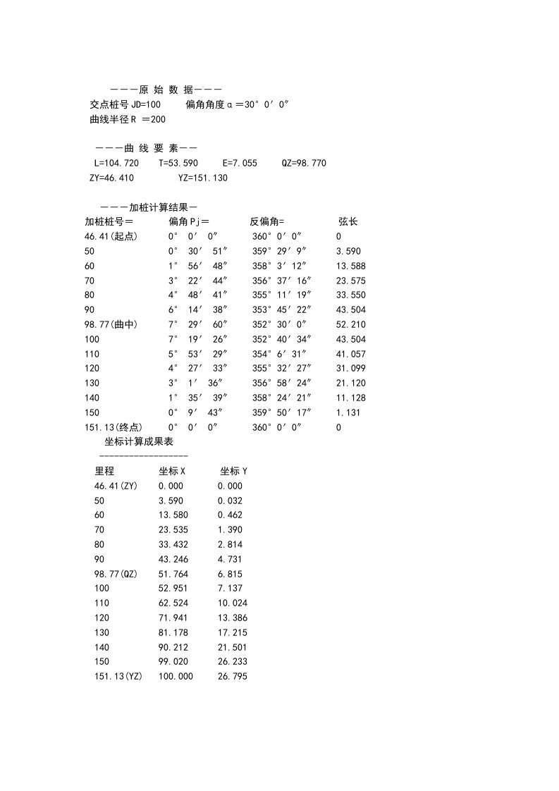 工程测量缓和曲线数据计算表