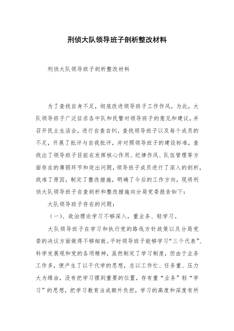 刑侦大队领导班子剖析整改材料