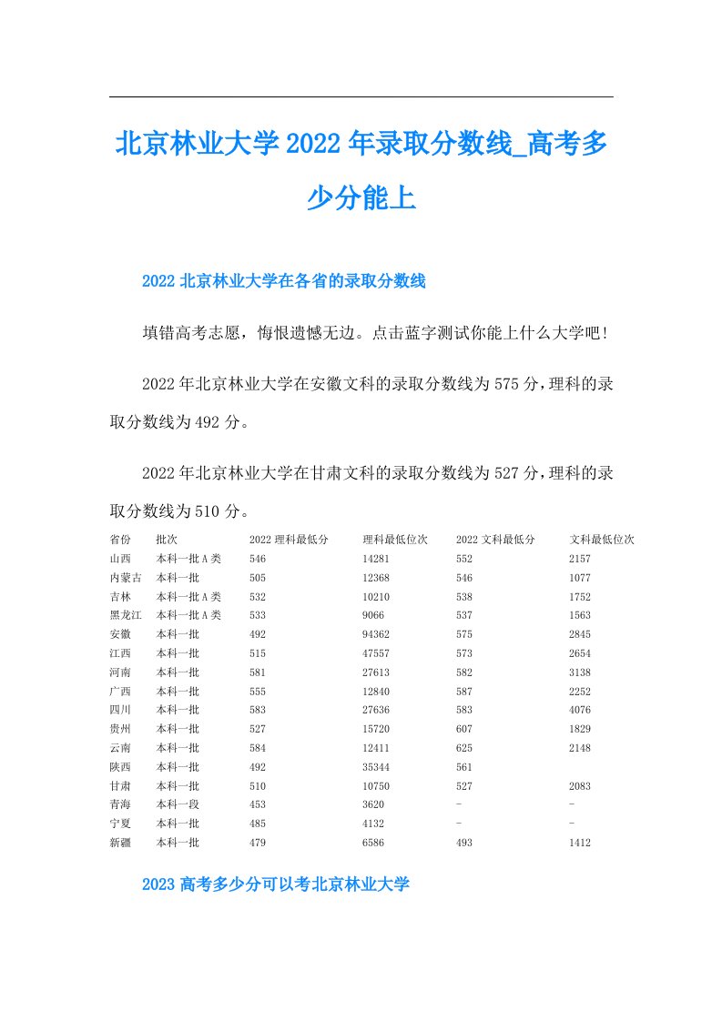 北京林业大学录取分数线_高考多少分能上