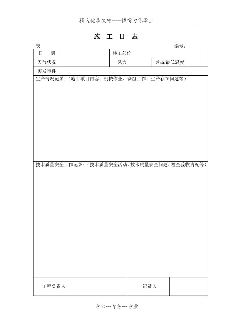 施工日志空白表格及范文(共3页)