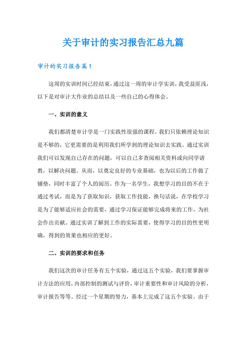 关于审计的实习报告汇总九篇