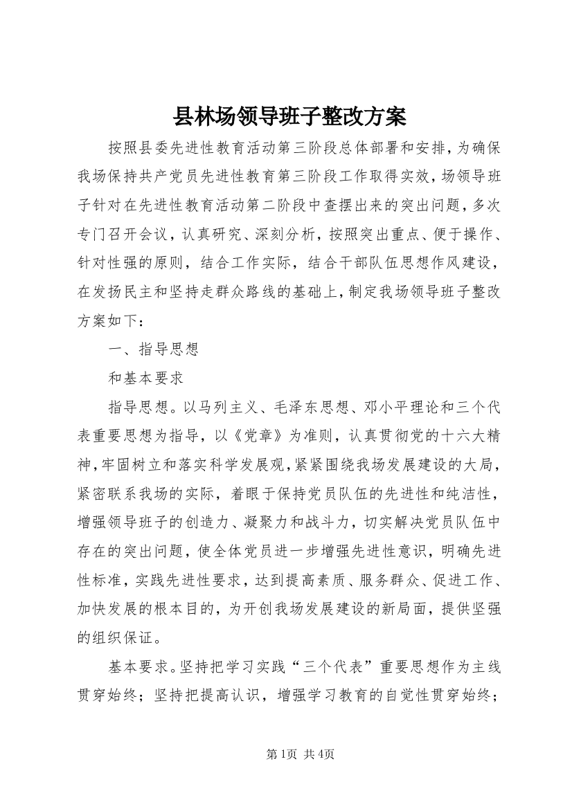 县林场领导班子整改方案