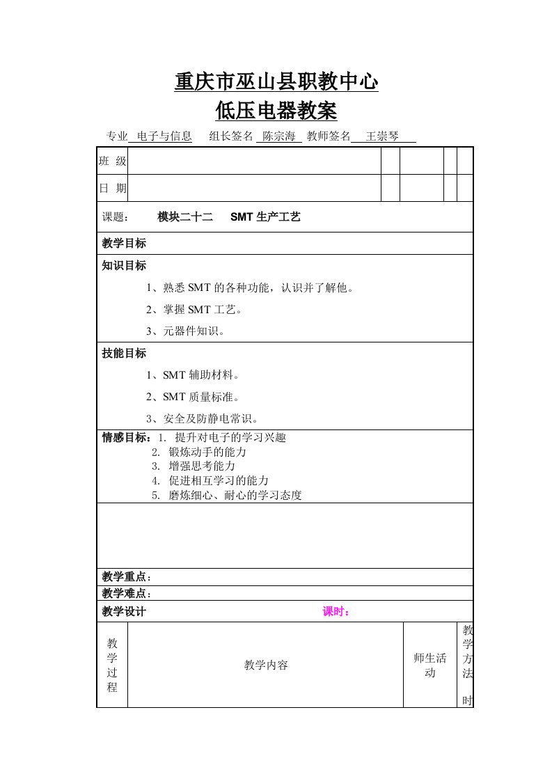 smt表面组装技术-模块二十二SMT生产工艺教案