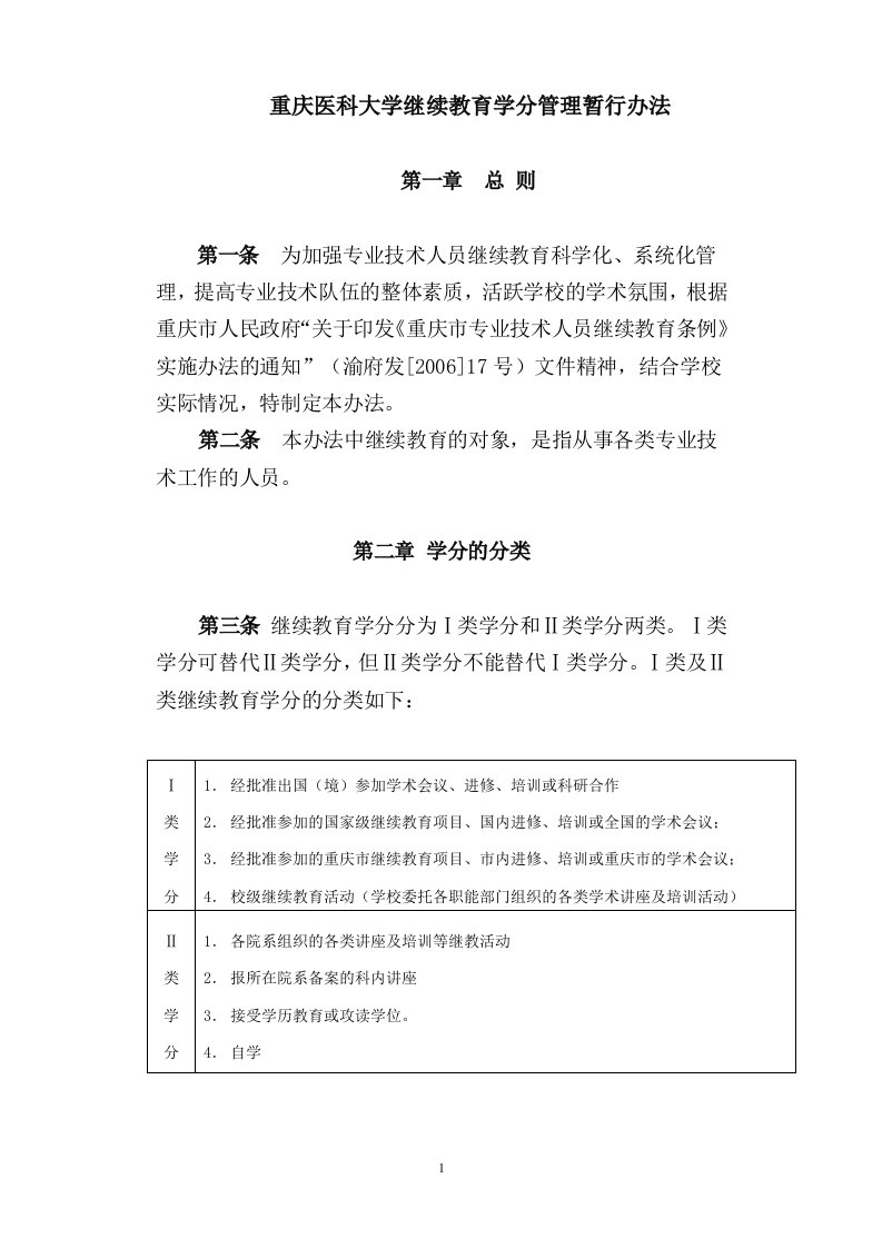 重庆医科大学继续教育学分管理暂行办法