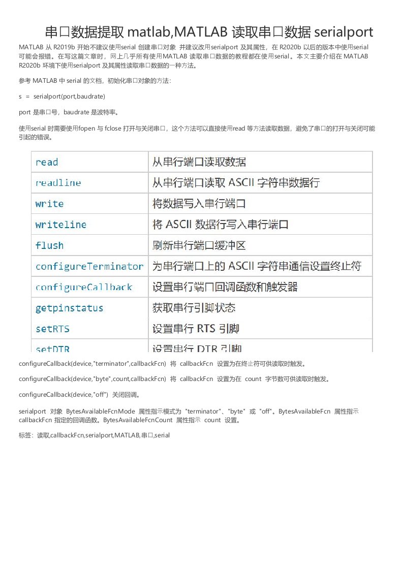 串口数据提取matlab,MATLAB读取串口数据serialport