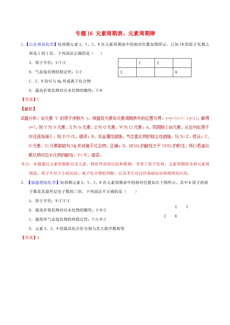 高考化学试题分项精析