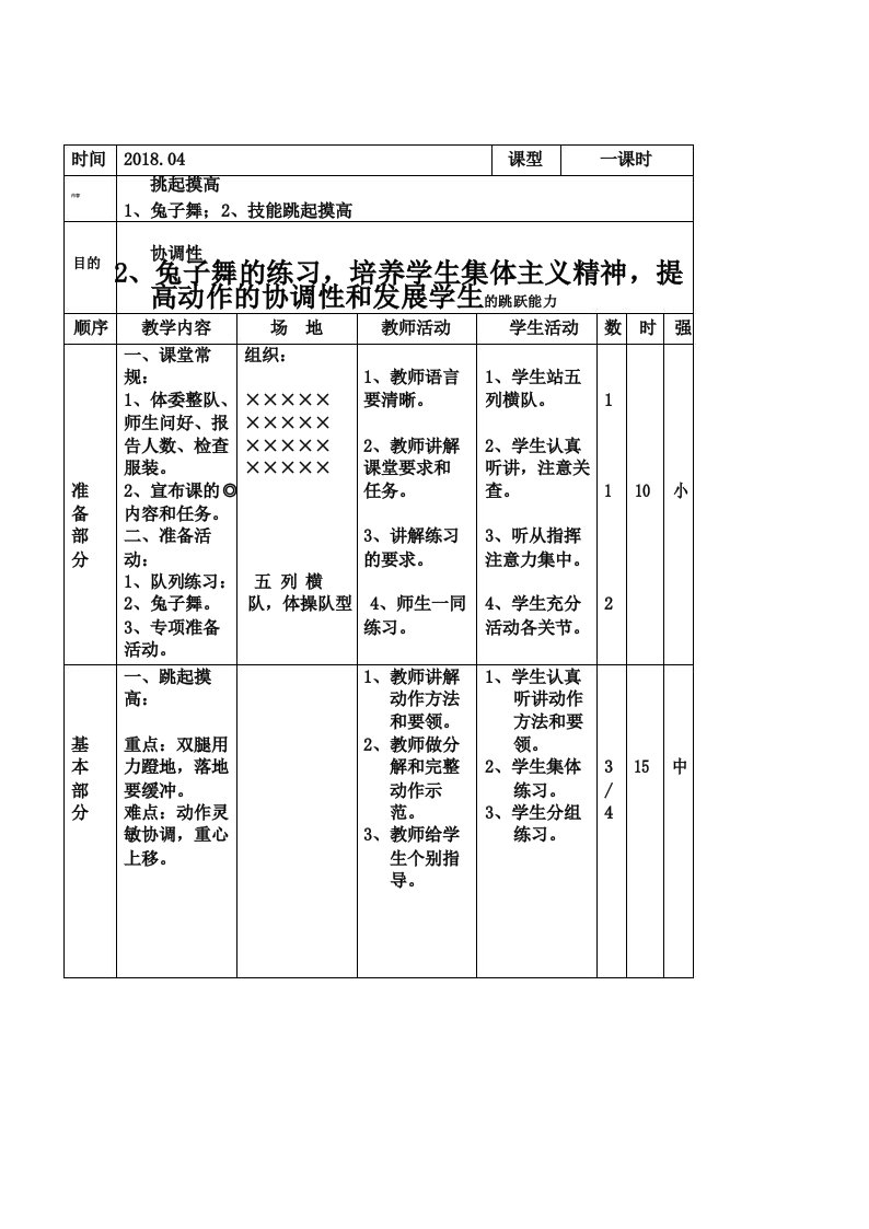 小学体育_跳起摸高教学设计学情分析教材分析课后反思