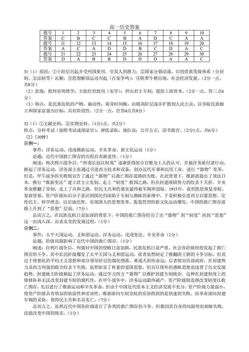 四川省成都外国语学校2023-2024学年高一上学期12月月考历史答案