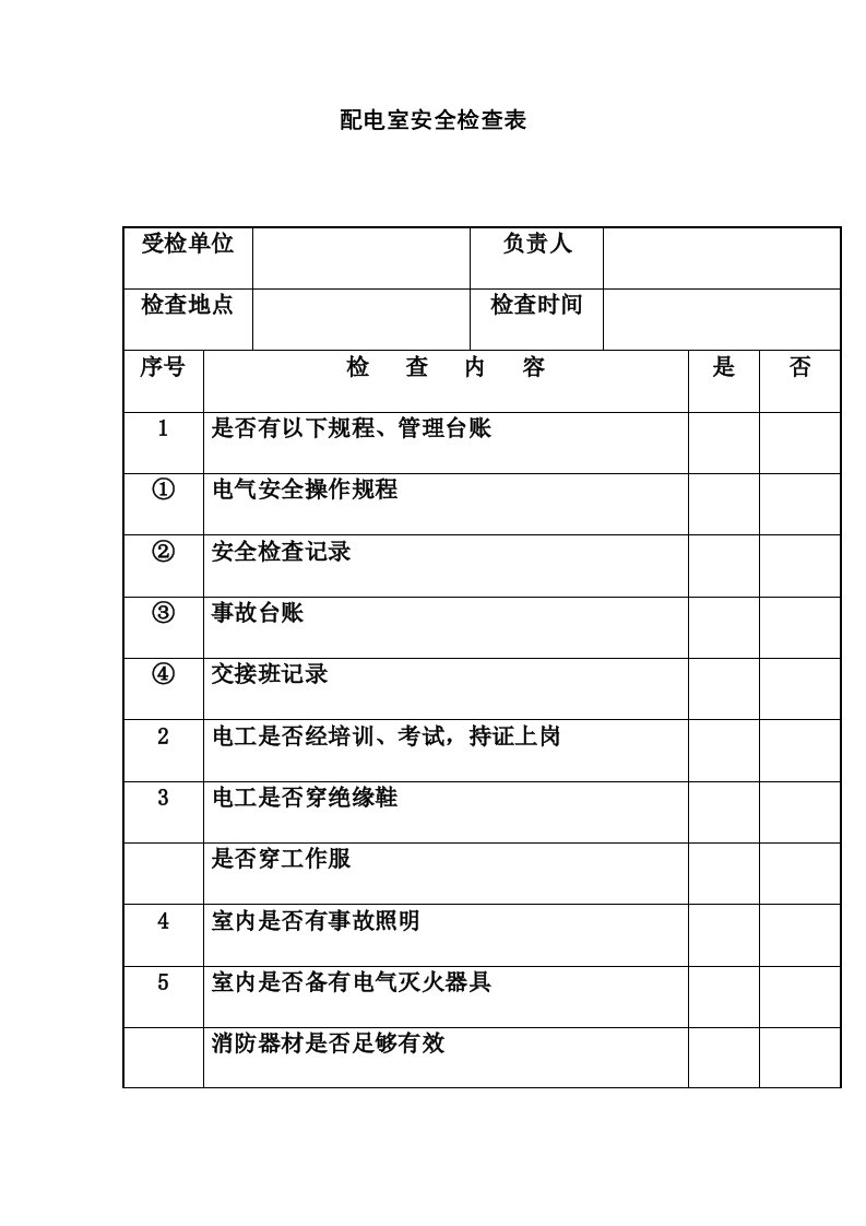 配电室安全检查表