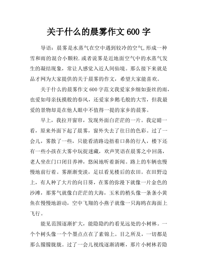 关于什么的晨雾作文600字