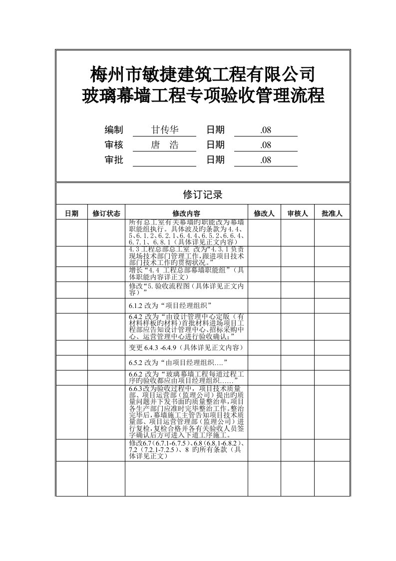 玻璃幕墙关键工程专项验收标准流程