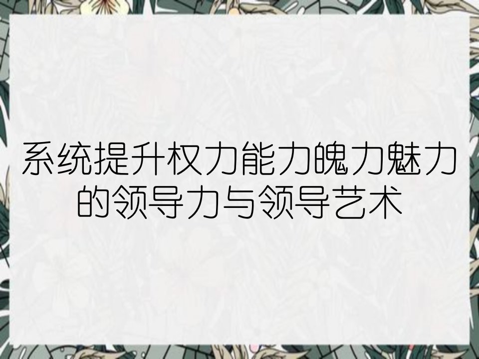 系统提升权力能力魄力魅力的领导力与领导艺术ppt课件