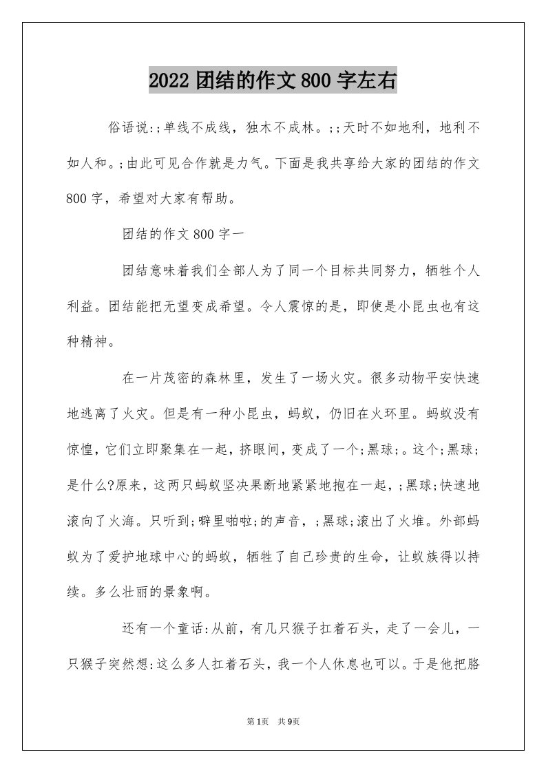 2022团结的作文800字左右