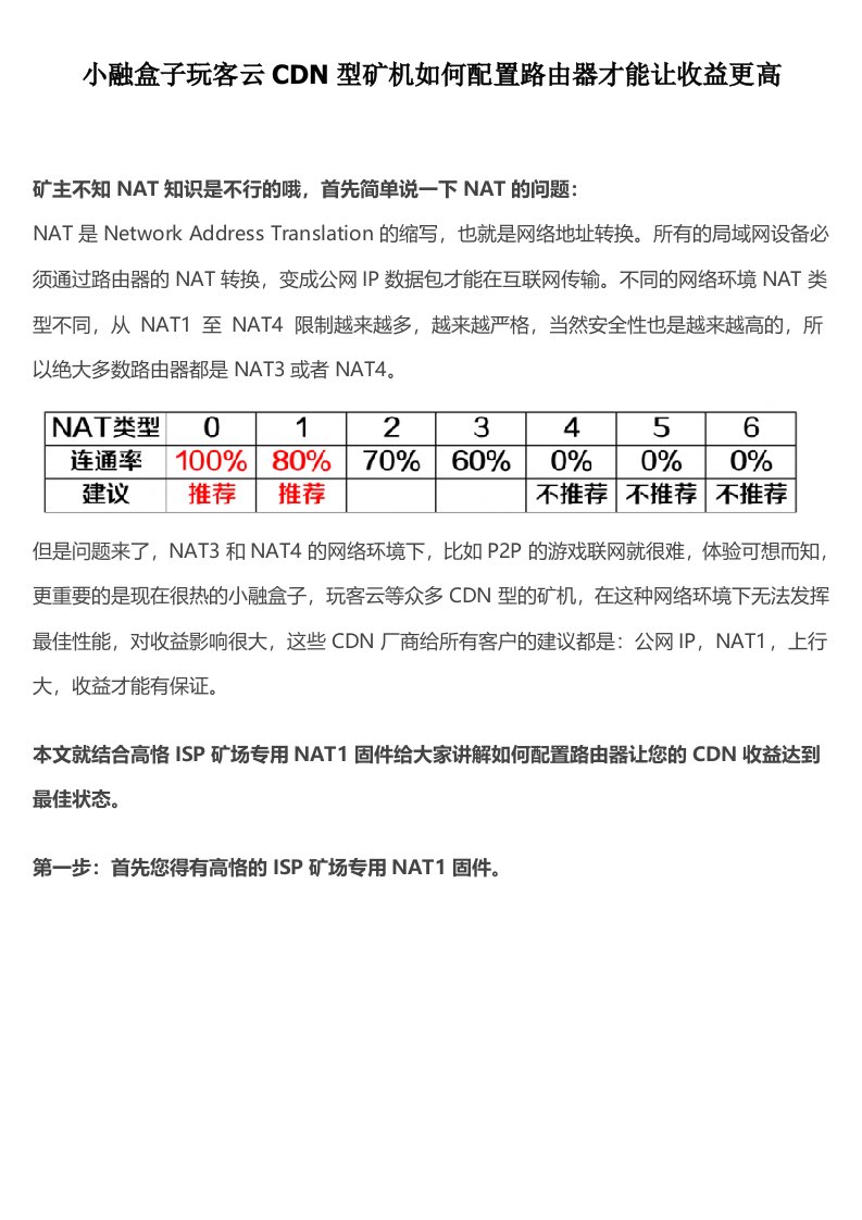 高恪定制版Nat1矿场固件设置技巧