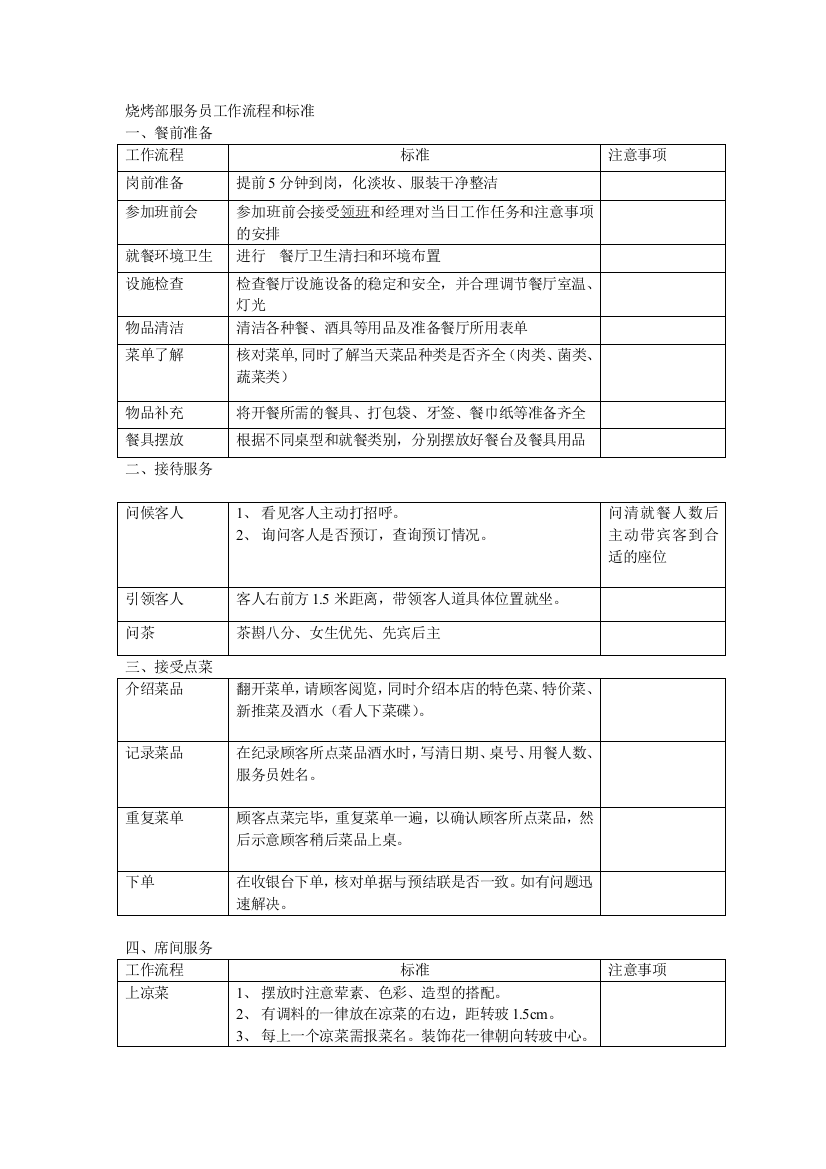 中餐服务员工作流程和标准