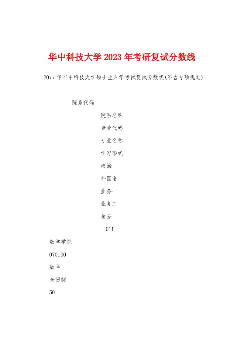 华中科技大学2023年考研复试分数线