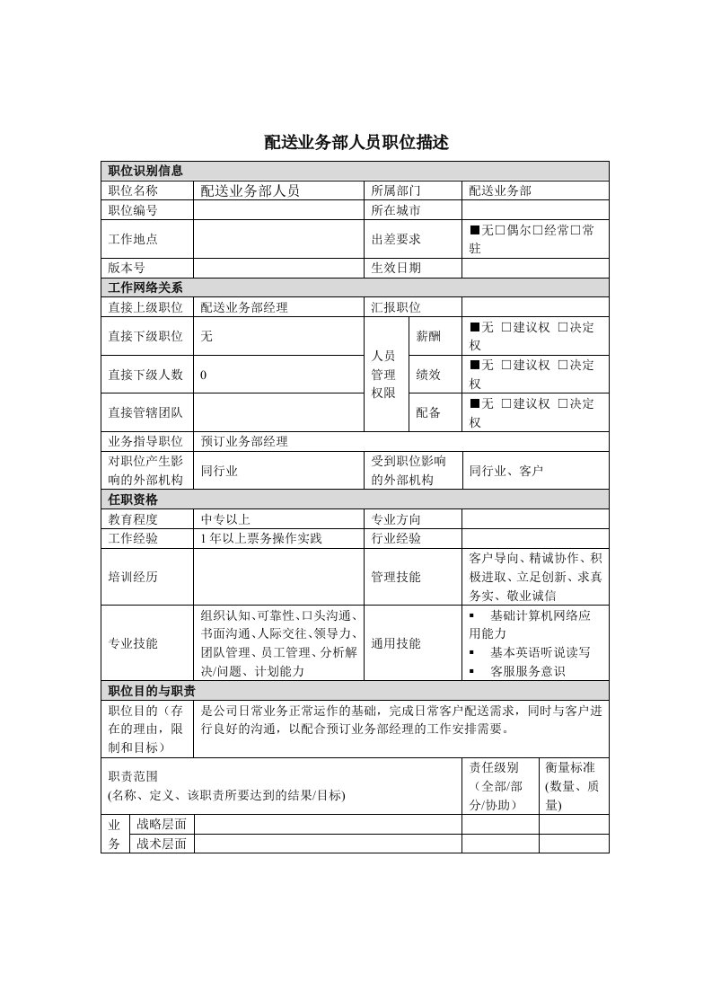 推荐-配送业务人员岗位说明书