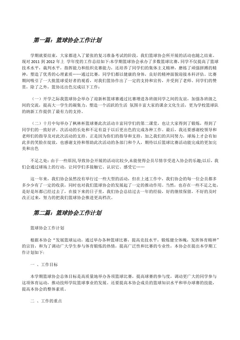 篮球协会工作计划[修改版]