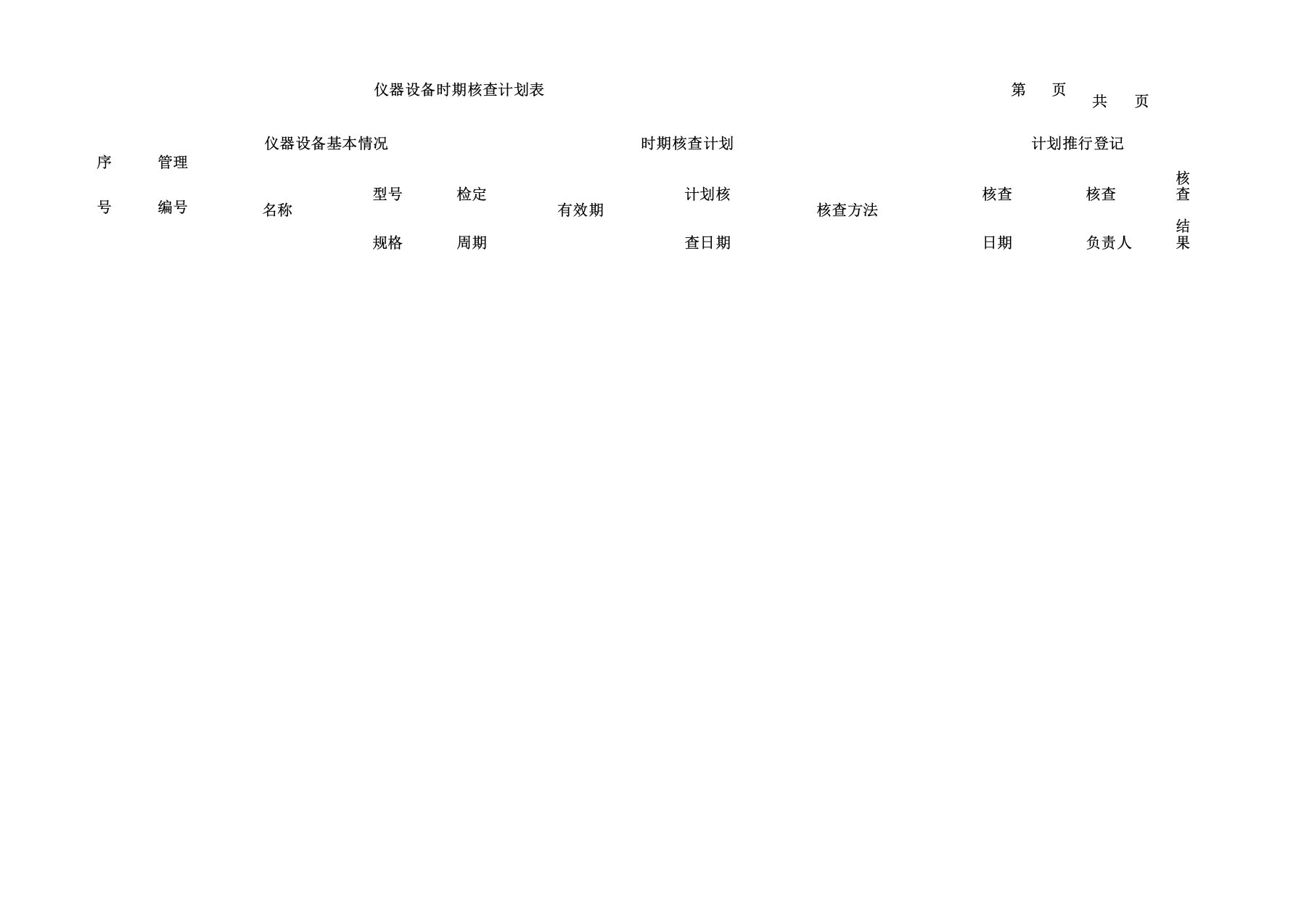 仪器设备期间核查计划表格