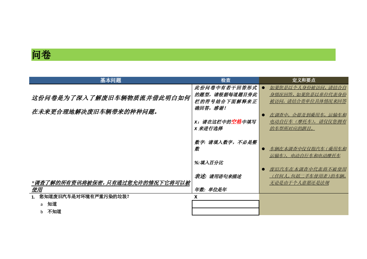 解废旧车辆调查问卷模版