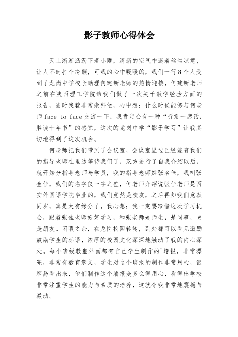 影子教师心得体会