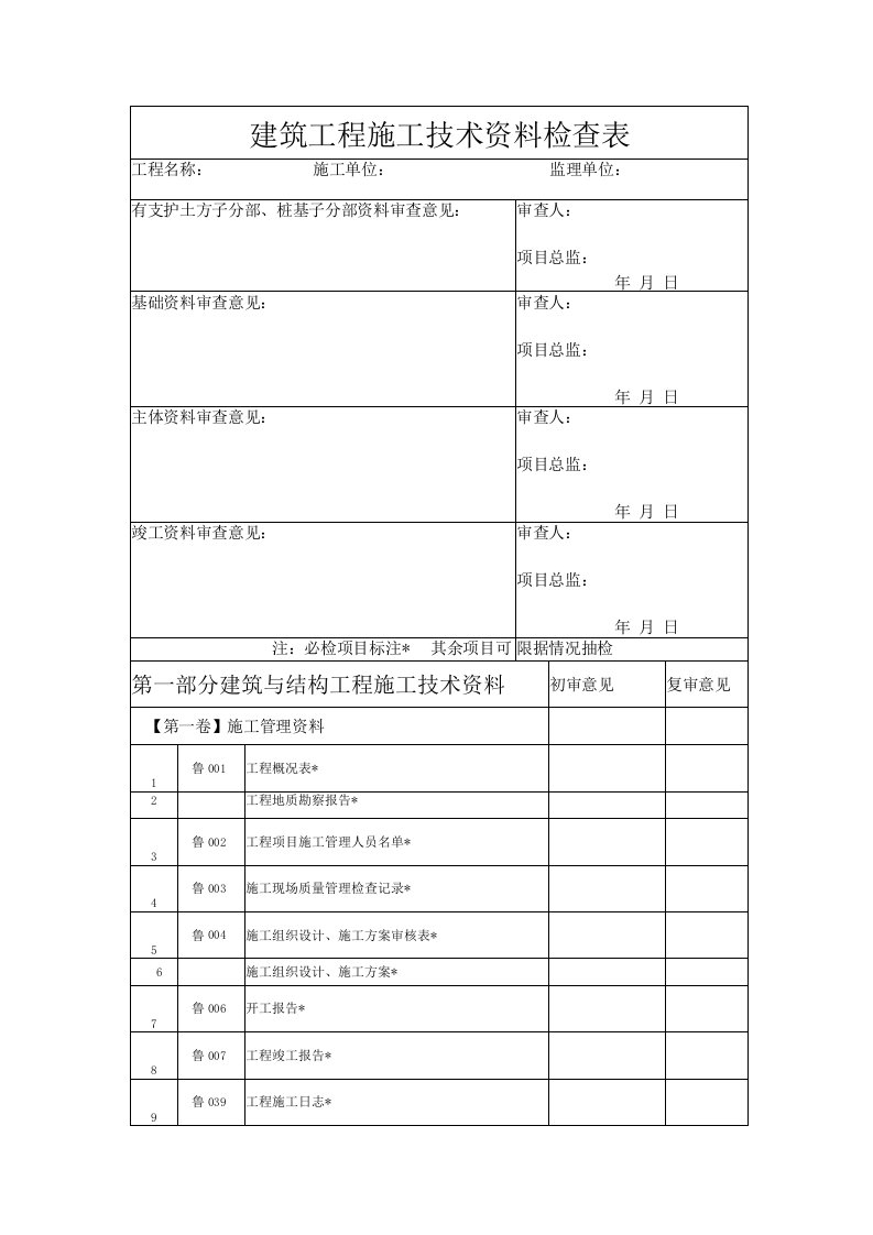 建筑工程施工技术检查表