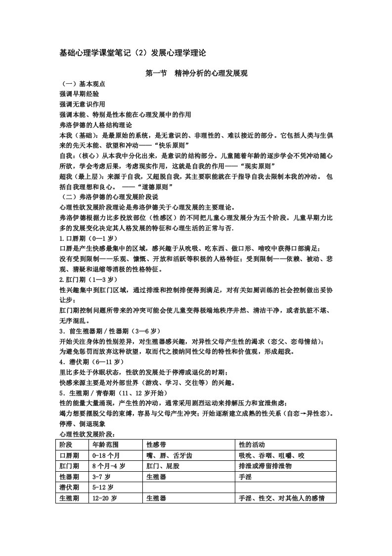 发展心理学课堂笔记