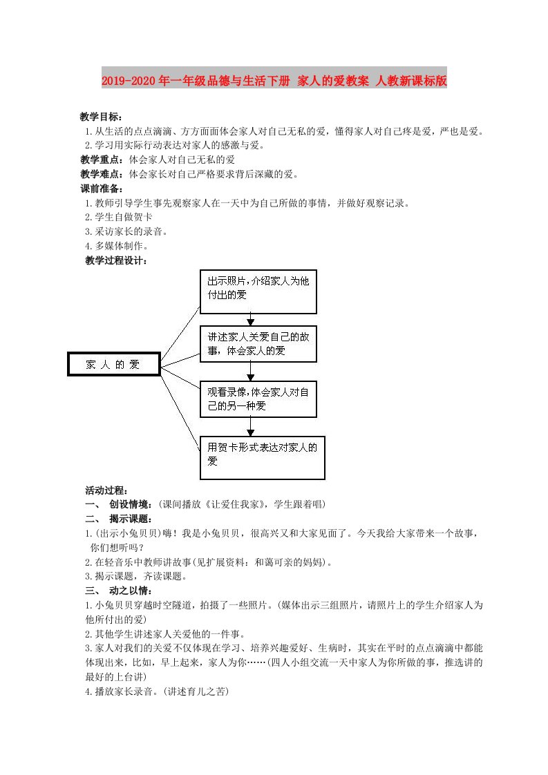 2019-2020年一年级品德与生活下册