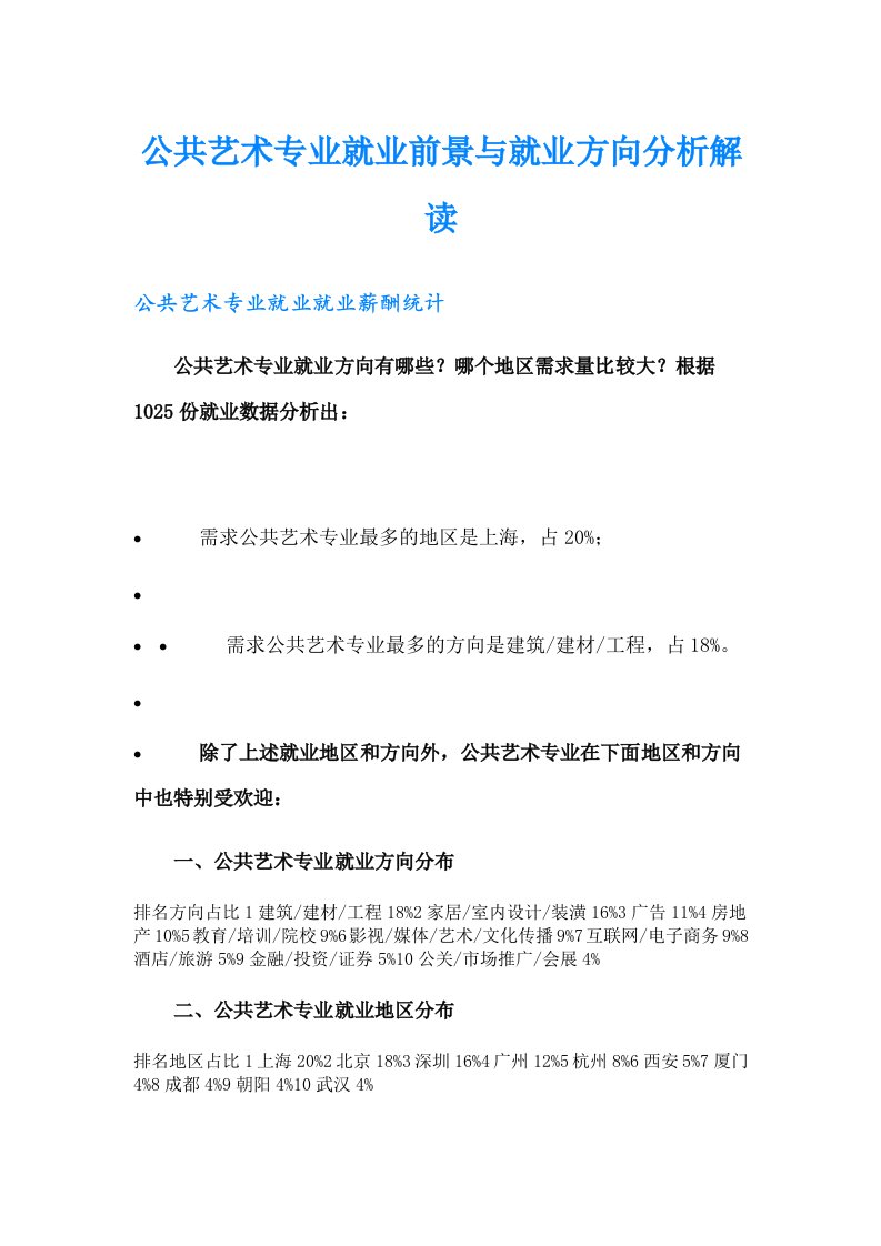 公共艺术专业就业前景与就业方向分析解读