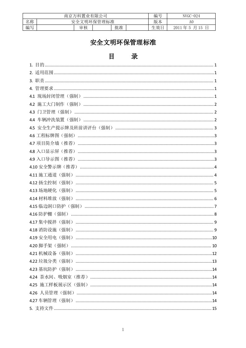 建筑施工现场安全文明环保管理标准