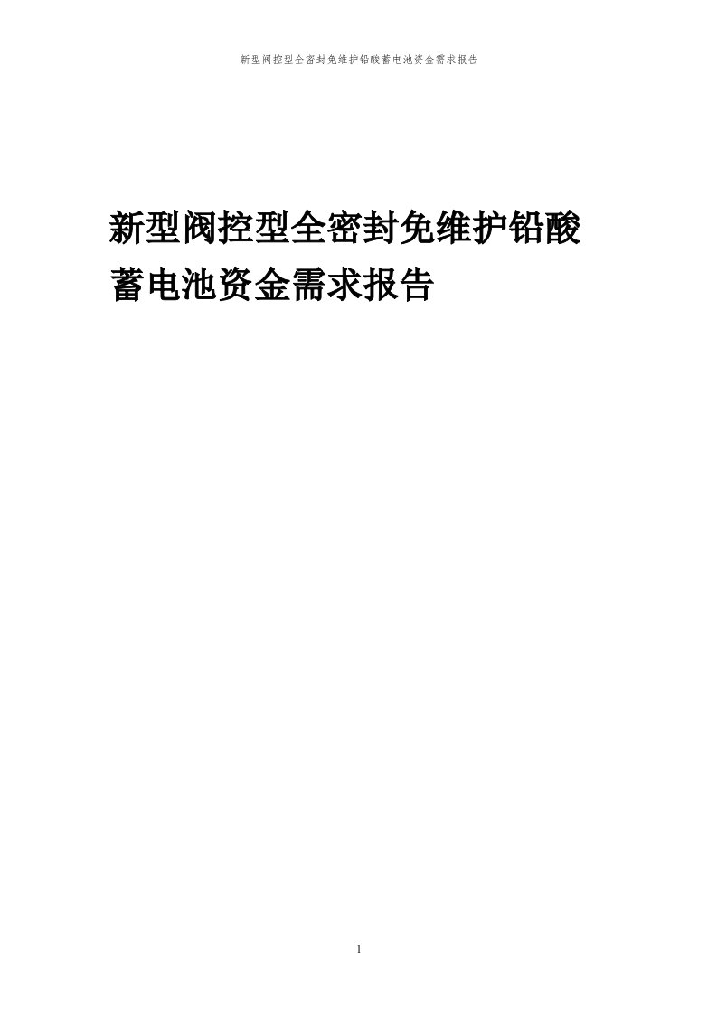 2024年新型阀控型全密封免维护铅酸蓄电池项目资金需求报告代可行性研究报告