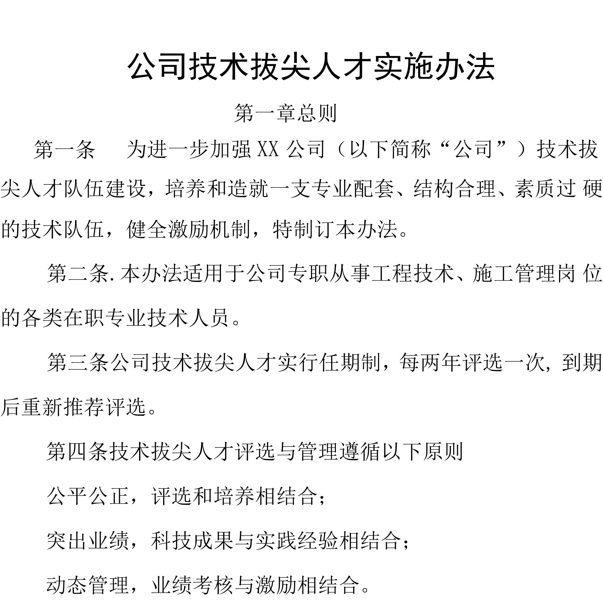 公司技术拔尖人才实施办法