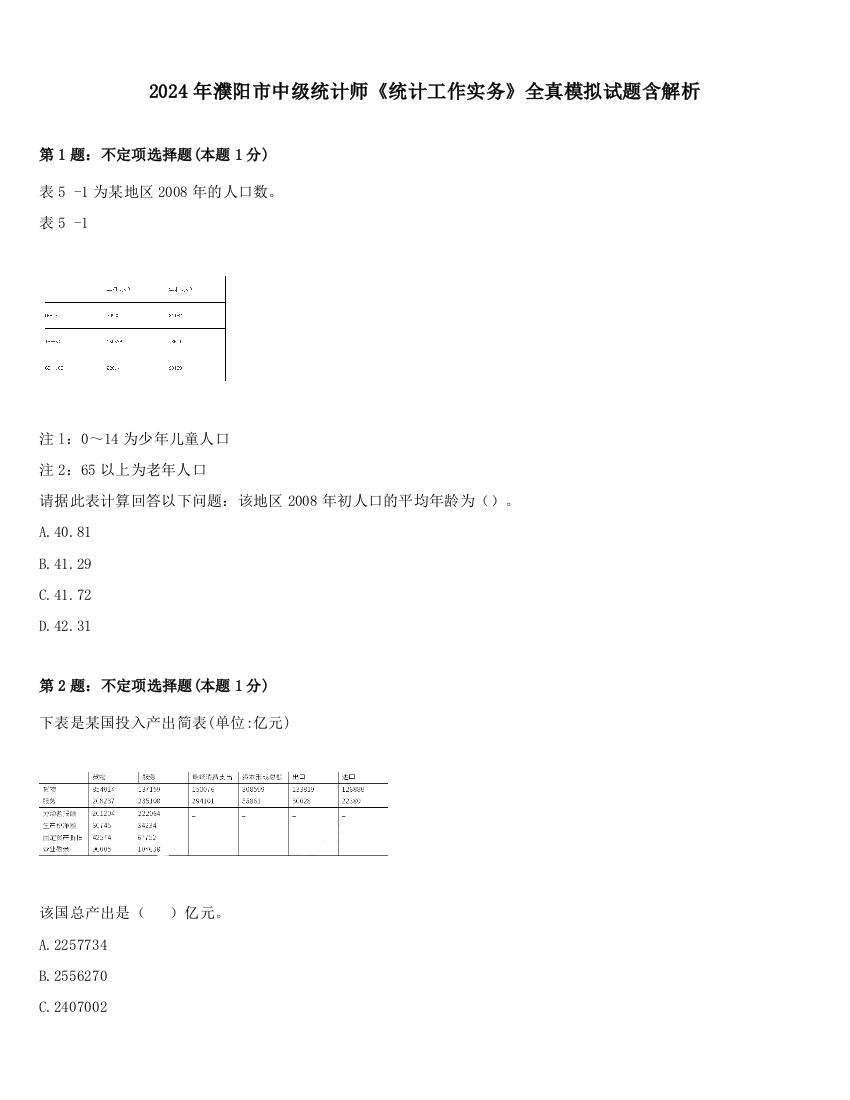 2024年濮阳市中级统计师《统计工作实务》全真模拟试题含解析