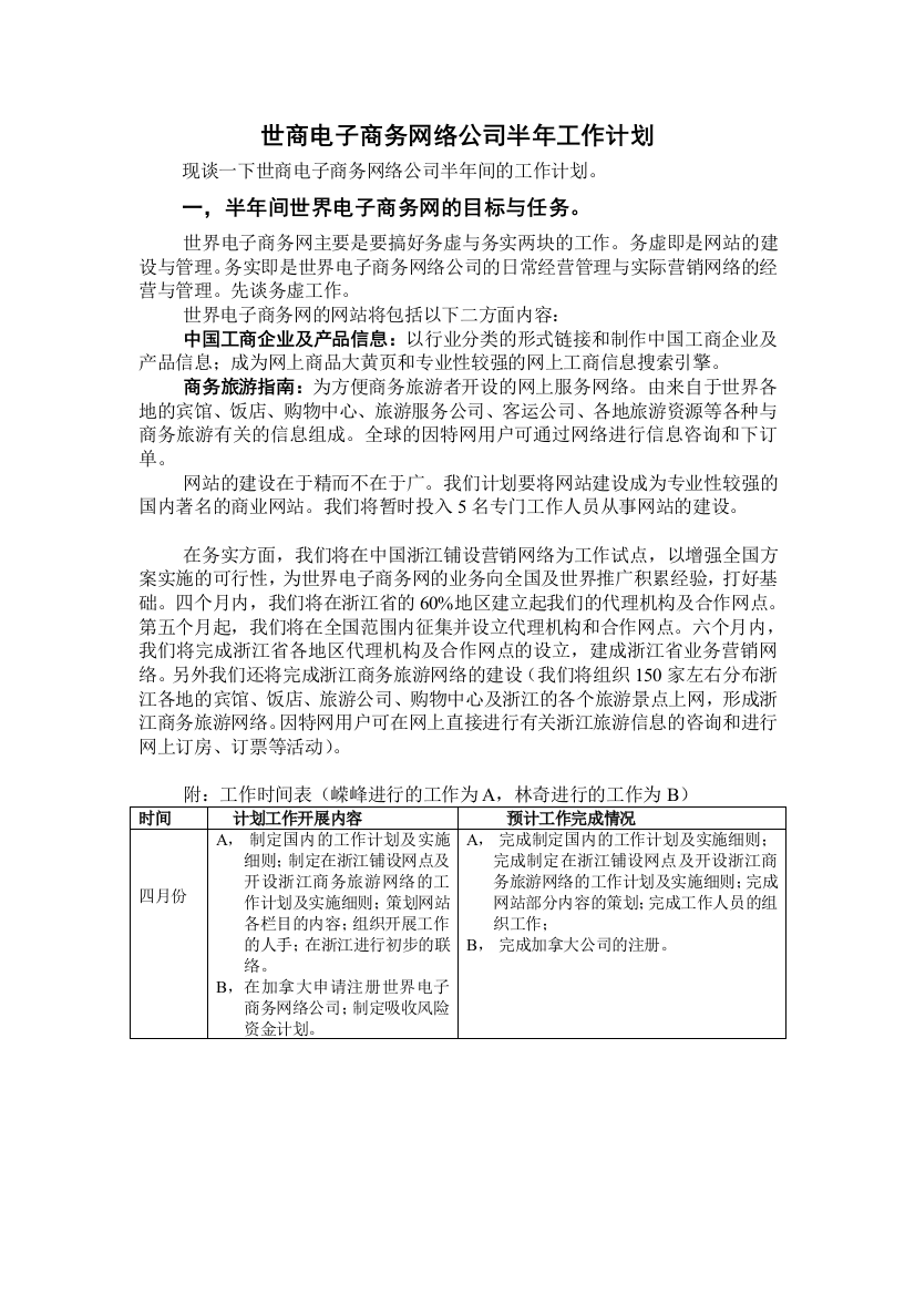 公司半年工作计划