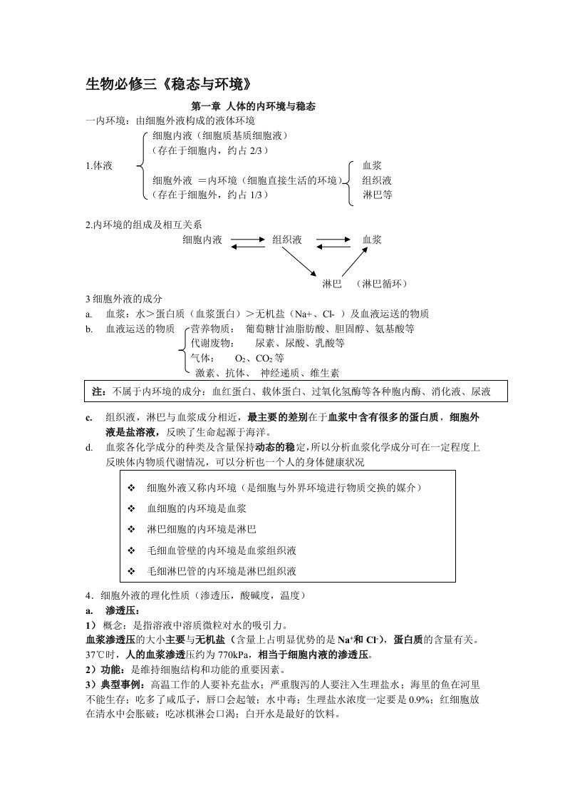 生物必修3知识点总结(非常全)