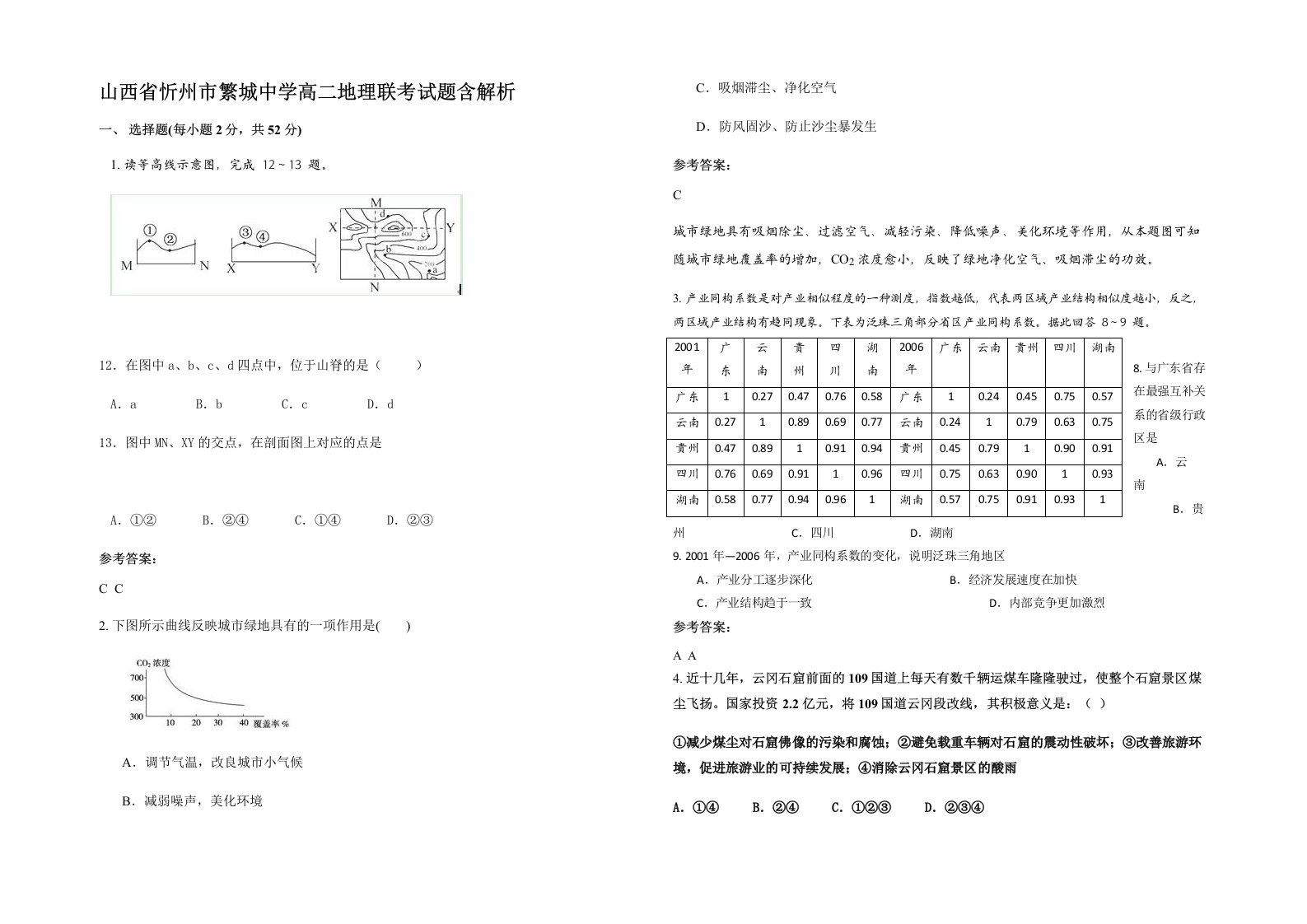 山西省忻州市繁城中学高二地理联考试题含解析