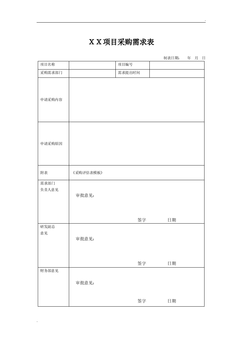 采购需求表模板