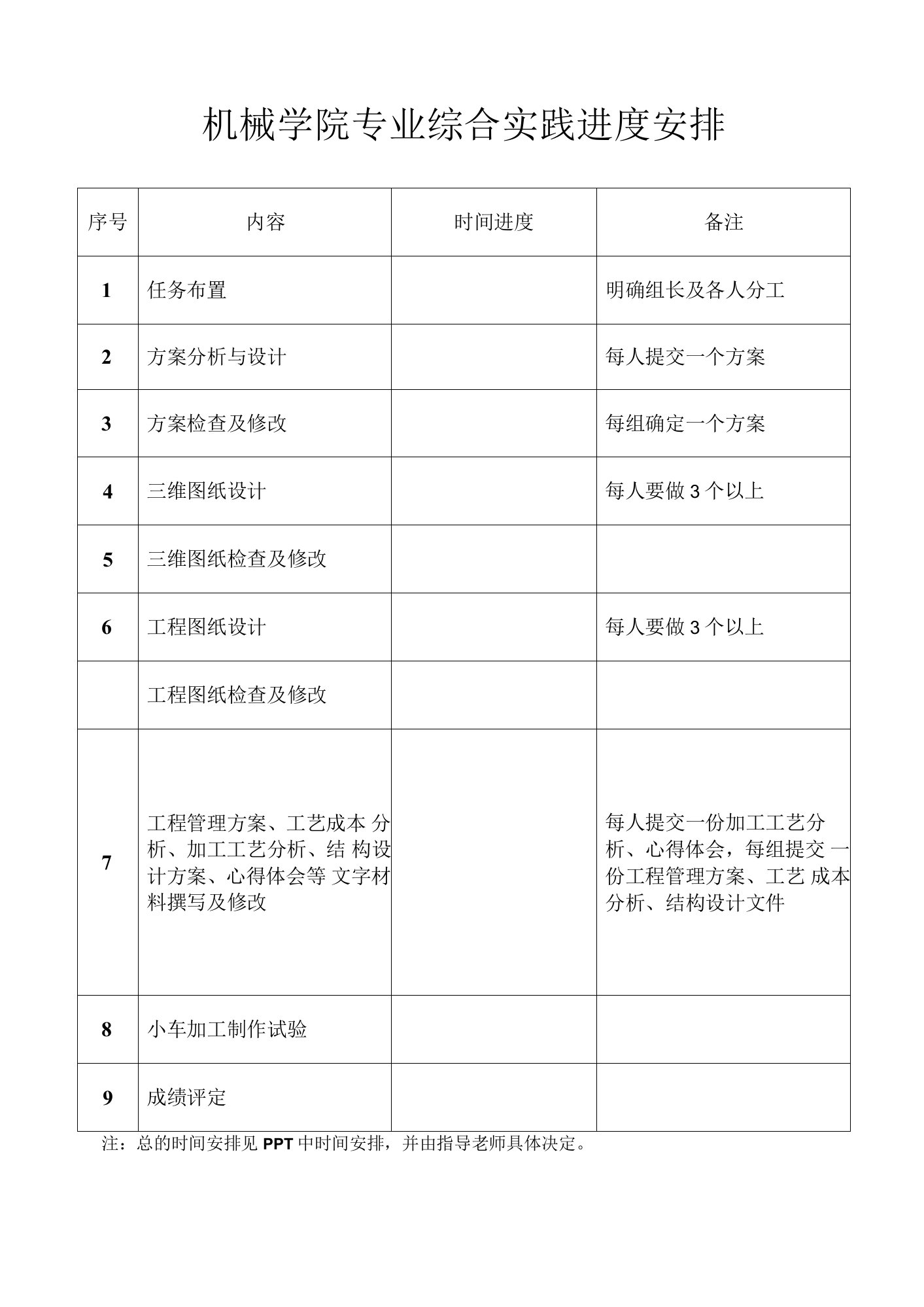 机械学院专业综合实践进度安排