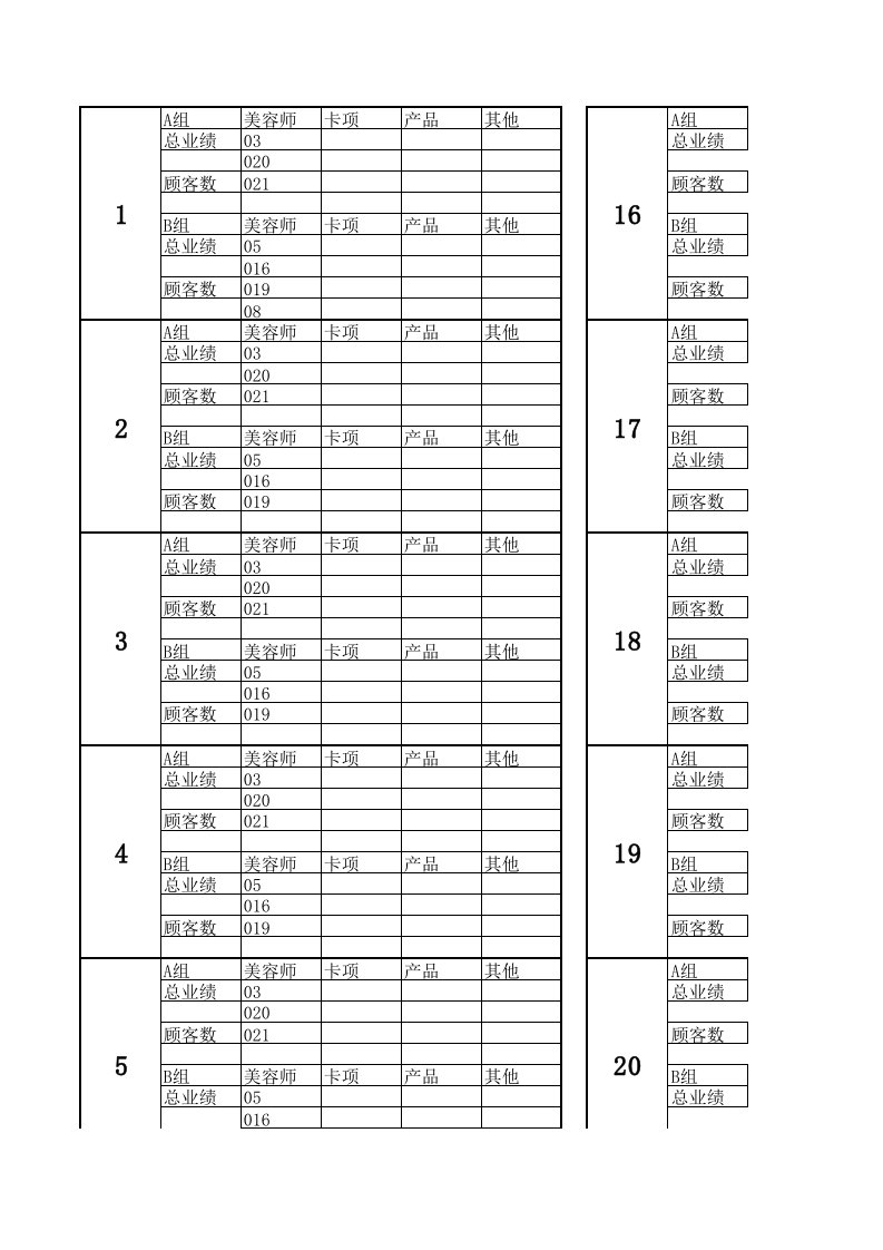 表格模板-美容院店务管理表格