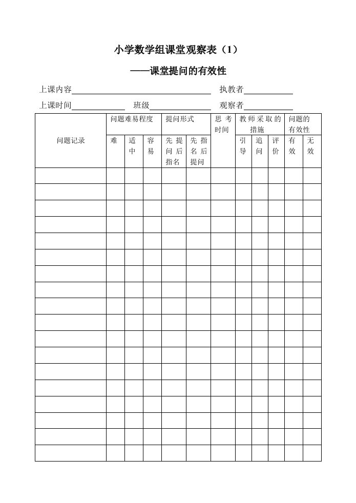 小学数学组课堂观察表