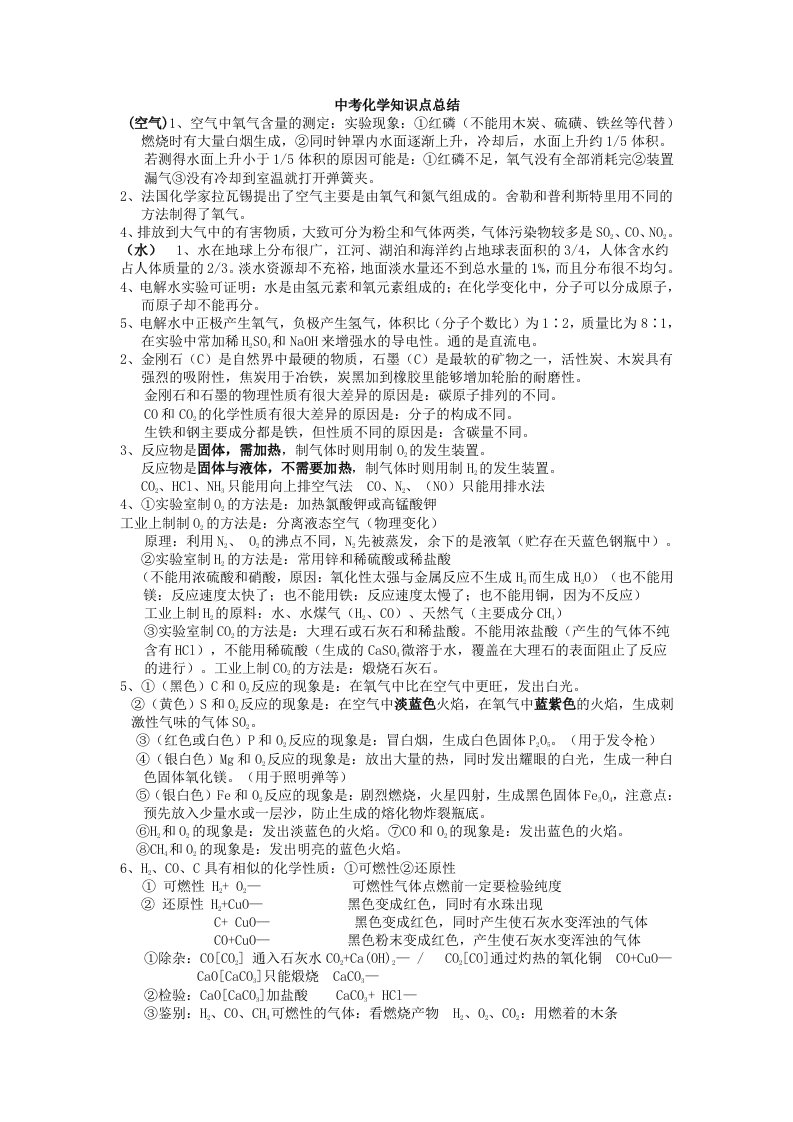 江苏中考化学知识点总结