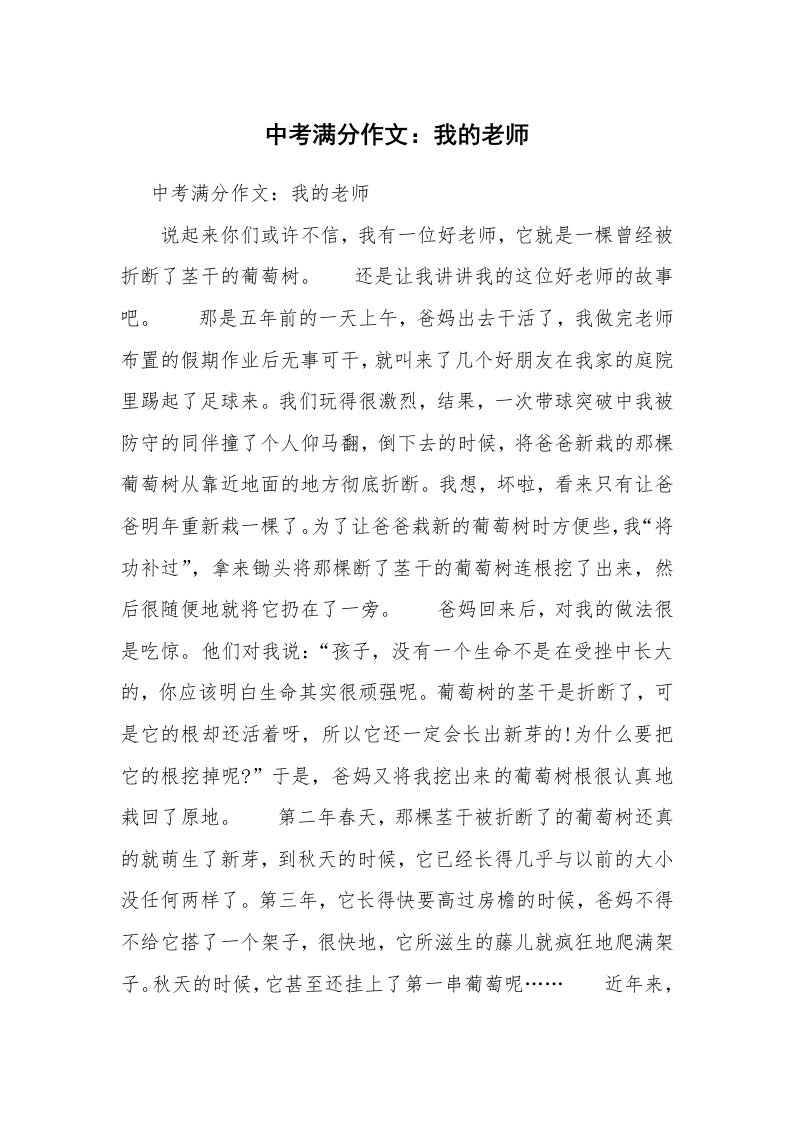 中考满分作文：我的老师